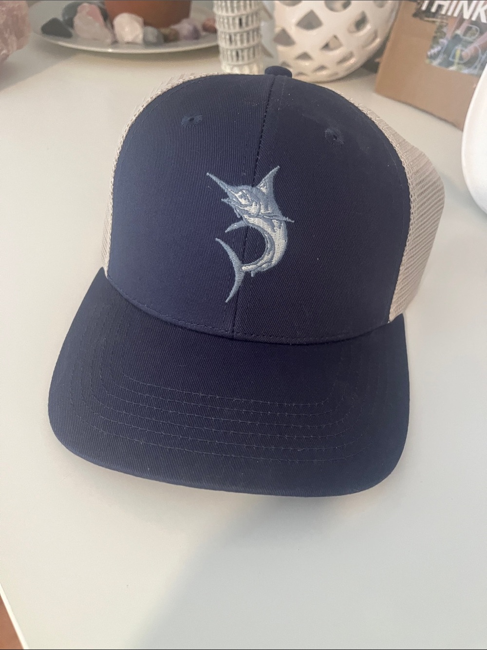 NWT Life Is Good Navy and Tan Mesh Trucker Cap